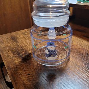 Glass Snowman Holly Leaf Holiday Decanter